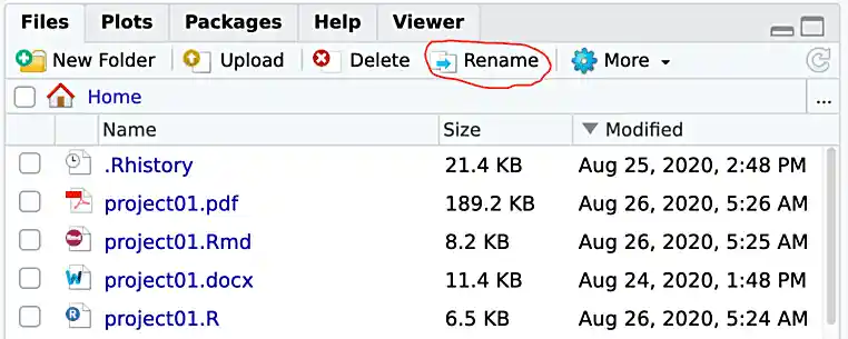 How to rename file in RStudio