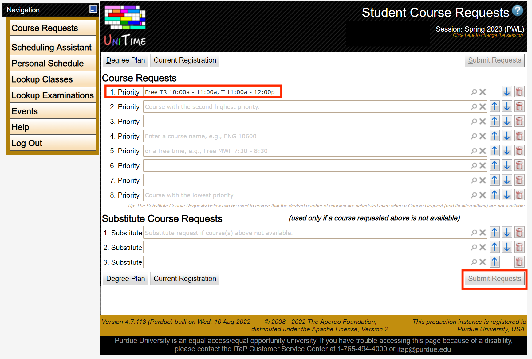 Course Request Form Final View