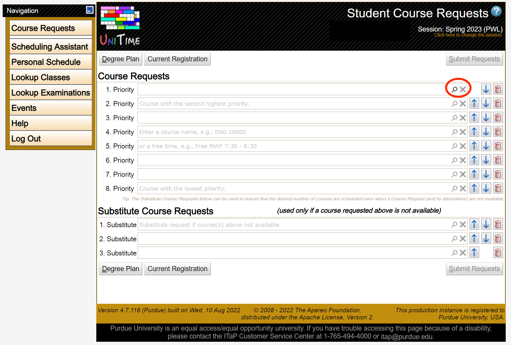 Course Request Form Home