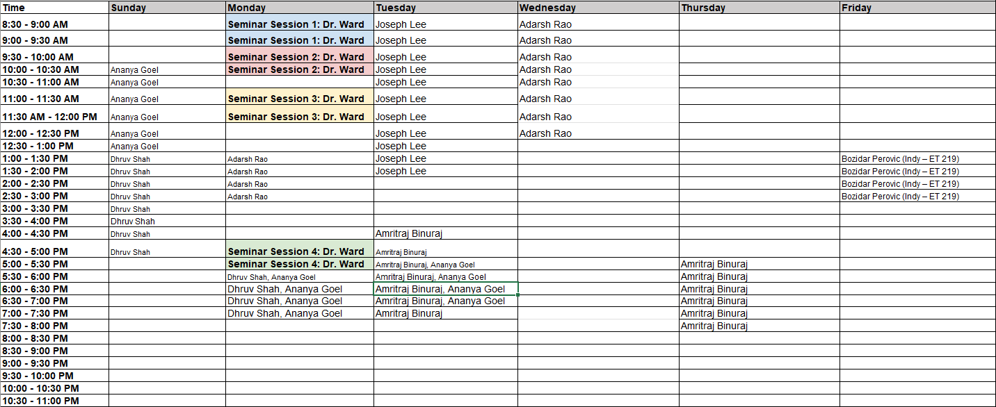 20100 Office Hours Schedule