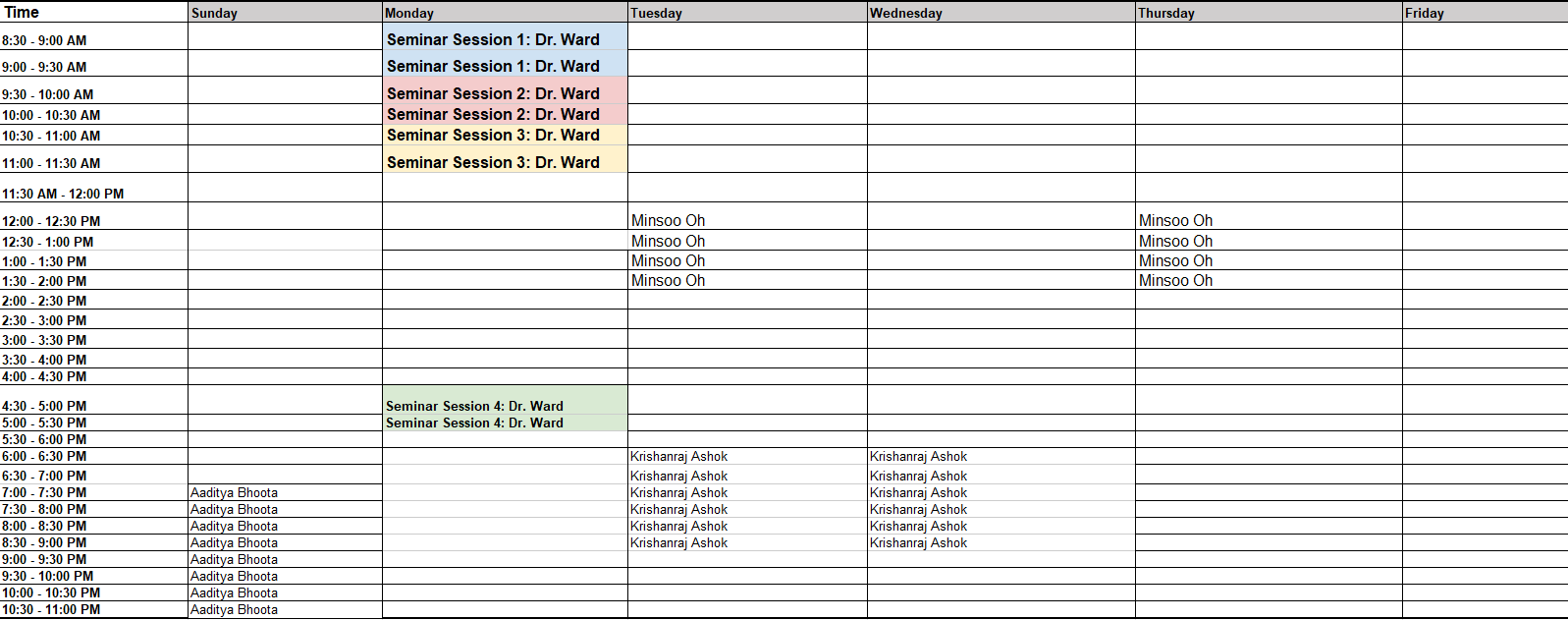 30100 Office Hours Schedule