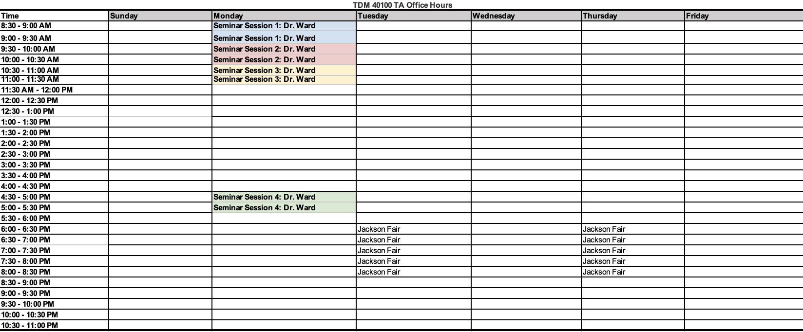 40100 Office Hours Schedule