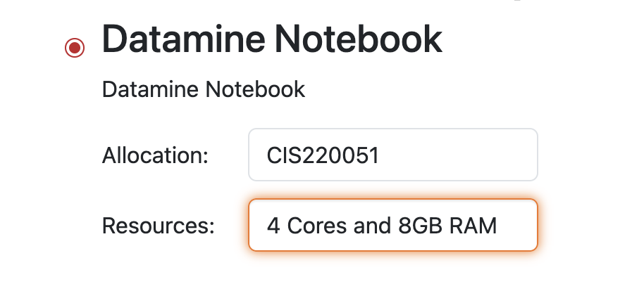 Example screenshot showing how to select 4 CPU cores and 8GB RAM