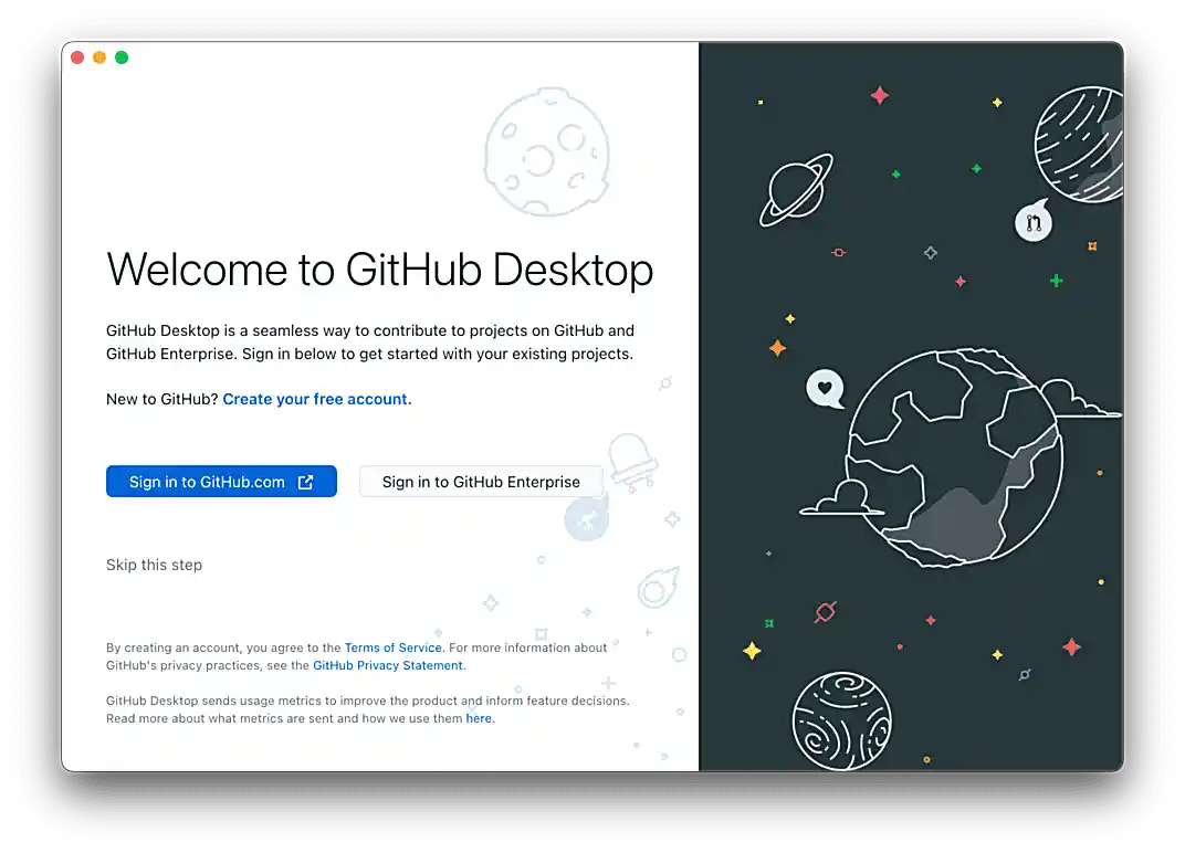 GitHub Desktop welcome screen